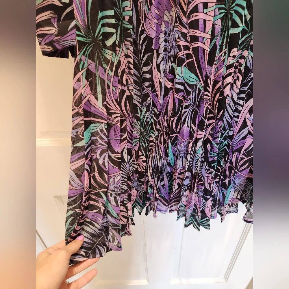 Vintage 70s 80s Tropical Floral Semi Sheer Long Sleeve Dress L - Picture 7 of 7